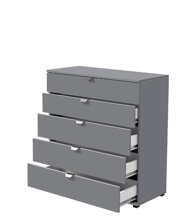 Amos Mann Furniture Valentina graphite grey chest of drawers in a modern bedroom setting