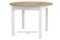	Lifestyle view of Amos Mann Furniture Wiktor white and oak round extending dining table in a stylish contemporary dining room