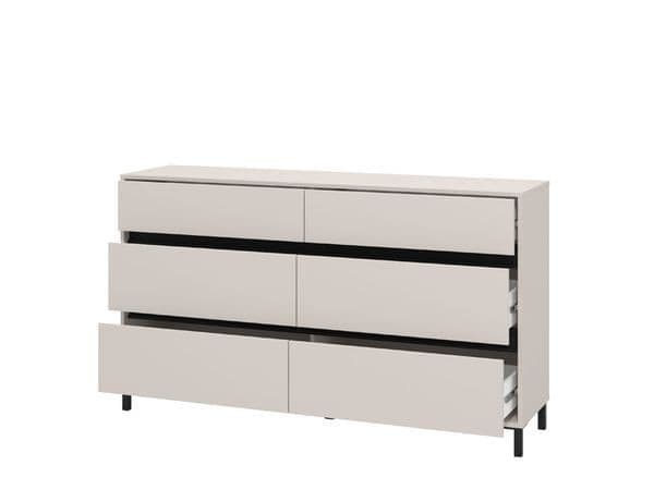 Amos Mann Furniture Zavaro cashmere wide chest of drawers in a modern bedroom setting